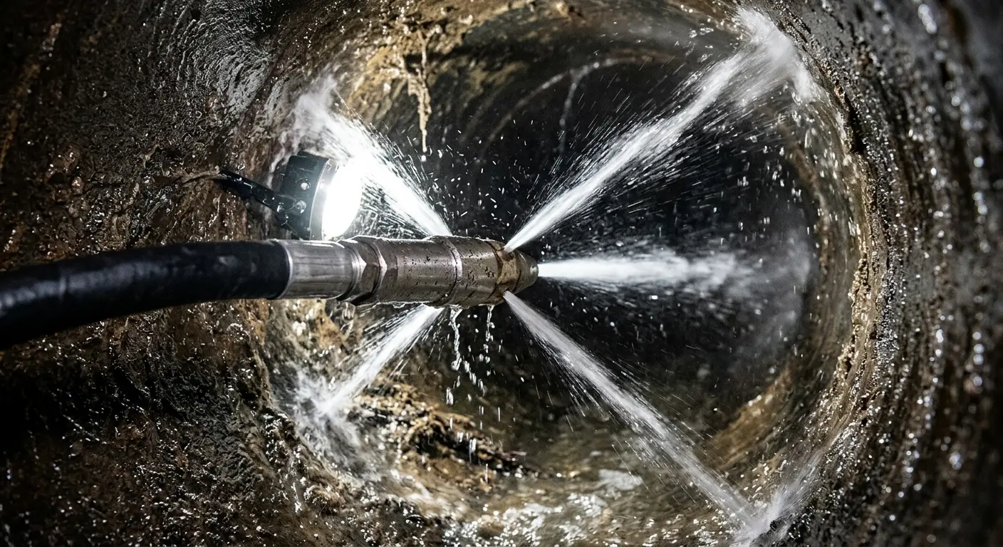 High-pressure hydro jetting nozzle cleaning sewer pipe for Storm Drain Cleaning in Castle Pines